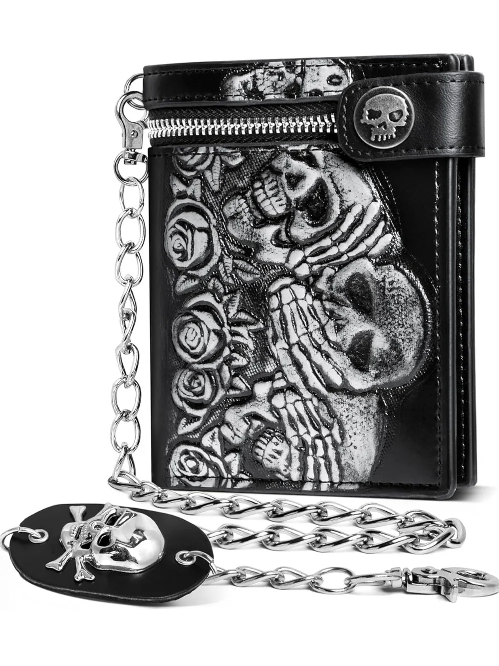 Black Skull & Roses Chain Wallet